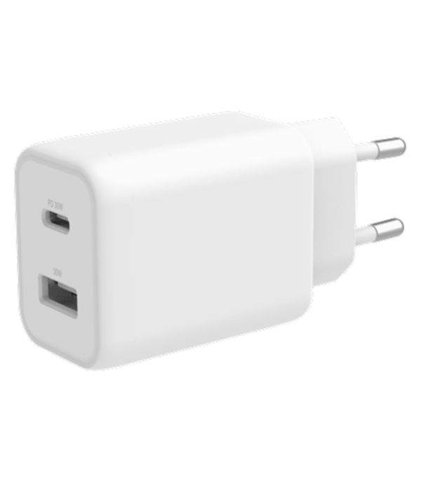 2-port 33W USB oplader med USB-C PD, PPS, SFC, CE/EU