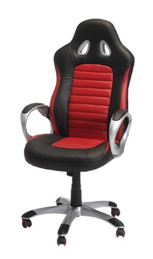 Chelsea kontorstol med høj ryg og rødt betræk med sorte kanter