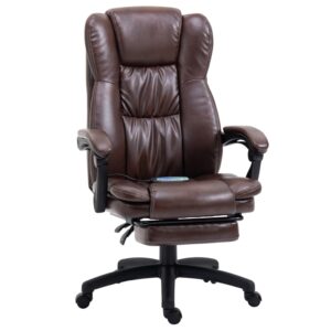 Ergonomisk Kontorstol Luxury med 6 Massagepunkter og Fodst⌀tte, Læder Brun