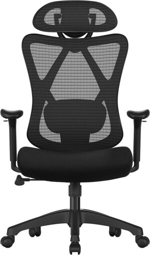 Ergonomisk kontorstol med fleksible armlæn, lændest⌀tte, nakkest⌀tte - sort