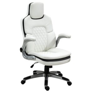 Ergonomisk kontorstol med foldbare armlæn Læder Hvid 69 x 67 x 113-121 cm