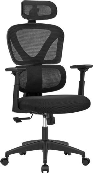 Ergonomisk kontorstol med justerbart ryglæn - mesh sort