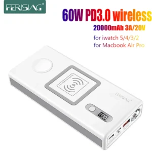 FERISING Wireless PD3.0 60W Fast Charger Power Bank 20000mAh for Apple Watch 5/4/3/2 iPhoneX for iWatch series Macbook Air pro