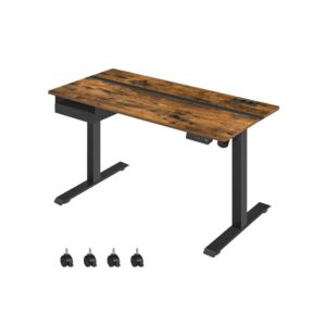 Hæve sænkebord 140 x 60 cm brun med USB stik og strømstik