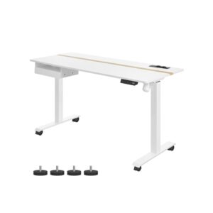 Hæve sænkebord 140 x 60 cm hvid med USB stik og strømstik