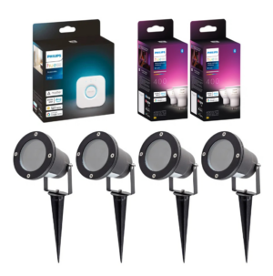 Havespot Startsæt | 4-Pak | Inkl. Philips Hue Gu10 | White & Color Ambiance | Bridge | 400lm | 4,2W