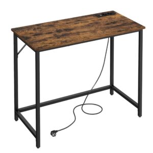 Kontorbord med LED-lys, vintage brun-sort