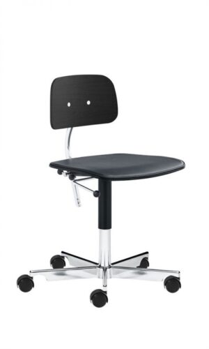 Montana Kevi 2533 Sædepolstret Kontorstol SH: 38-51 cm - Sort Lasur Bejdset Ask/Ultra Sort Læder