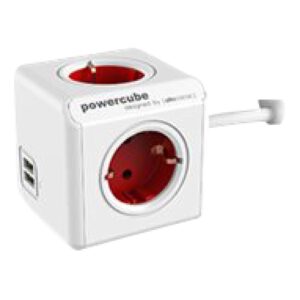 Powercube Power distribution unit, AC 250 V, output connectors: 6 (USB, Power), 1.5 m, Boston red Stikdåse