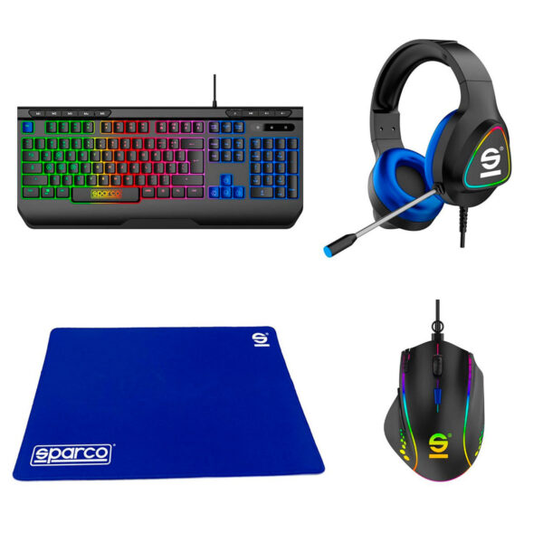 Sparco KITPRO Gaming Sæt m/Tastatur/Mus/Headset/Musemåtte (4-i-1)