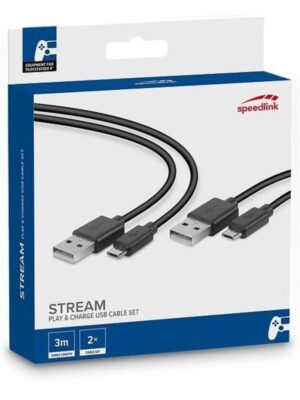 Speed-Link STREAM Play & Charge USB Cable Set 3m - Wired Charging cable for wireless game controller - Sony PlayStation 4