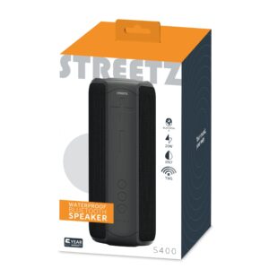 Streetz S400 Waterproof Bluetooth Speaker, 2x 10 W, Aux, Ipx7, Black Højttaler
