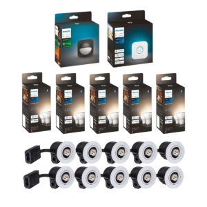 Udendørs Indbygningsspot Startsæt | 10-Pak | Inkl. Philips Hue Gu10 | White | Bridge + Sensor | 400lm | 4,2W