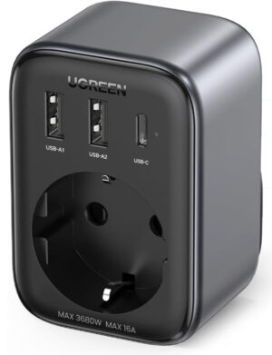 Ugreen 90613 Universal Stikkontakt - 2xUSB, USB-A, 30W, 13A - Sort