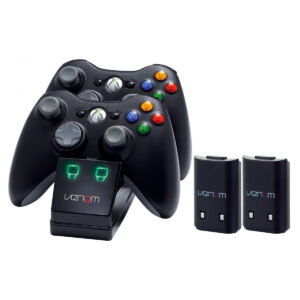 Venom Dobbelt Ladestation t/Xbox 360 (+ 2 Genopladelige batterier) Sort