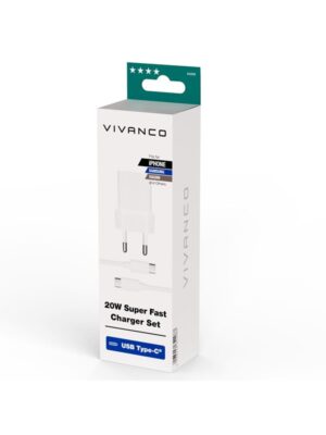 Vivanco Hurtig USB-C 20W Hjemoplader+USB-C kabel 1.2m Hvid