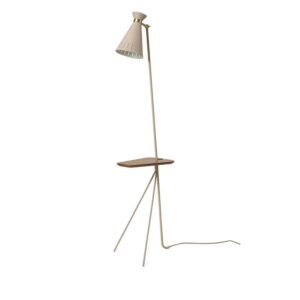 Warm Nordic Cone Floor Lamp With Table H: 144 cm - Pure Cashmere/Teak