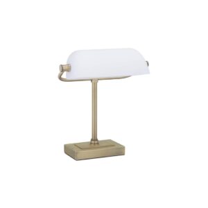 Banker lampe med hvid skærm