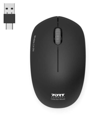 Port Designs 900540 Trådløs Mus - USB-A/USB-C, 1600DPI, 3 knapper - Sort