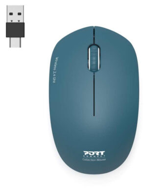 Port Designs Trådløs Mus - USB-A/USB-C, 1600DPI, 3 knapper - Blå