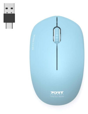 Port Designs Trådløs Mus - USB-A/USB-C, 1600DPI, 3 knapper - Lyseblå