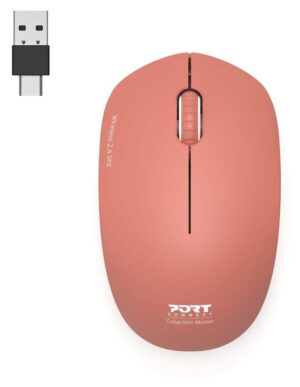 Port Designs Trådløs Mus - USB-A/USB-C, 1600DPI, 3 knapper - Rosa