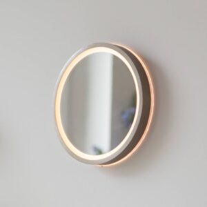 LED-vægspegel VIDRO, bronze, ∅ 26 cm, powerbank, afbryder