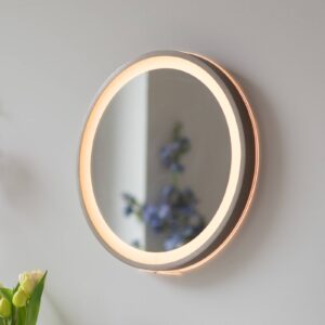 LED-vægspegel VIDRO, bronze, ∅ 36 cm, powerbank, afbryder