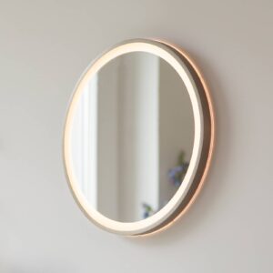 LED-vægspegel VIDRO, bronze, ∅ 46 cm, powerbank, afbryder