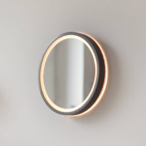 LED-vægspegel VIDRO, grå, ∅ 26 cm, powerbank, afbryder