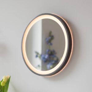 LED-vægspegel VIDRO, grå, ∅ 36 cm, powerbank, afbryder