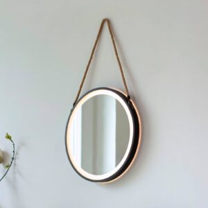 LED-vægspegel VIDRO, sort, ∅ 40 cm, powerbank, hængende