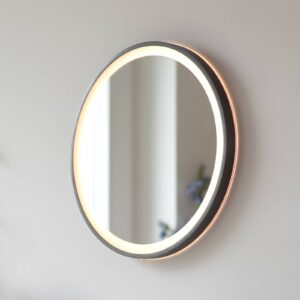 LED-vægspejl VIDRO, grå, ∅ 46 cm, powerbank, afbryder