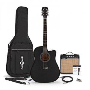 Dreadnought Elektroakustisk Guitar + 15 W Forstærkerpakke Sort