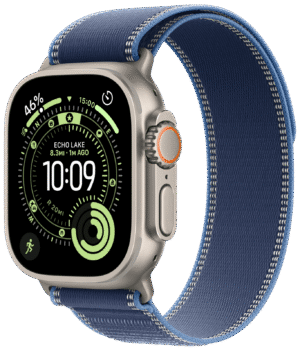 Apple Watch Ultra 3 49mm Naturlig Titan, Blå/Klarblå Trail Loop (S/M)