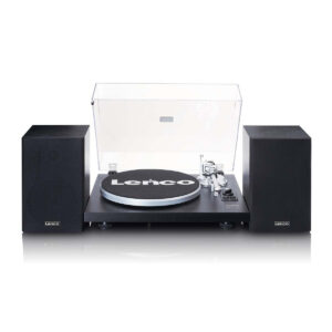 Lenco - Pladespiller med indbygget forstærker og Bluetooth® plus 2 eksterne højttalere Sort - LS-500BK