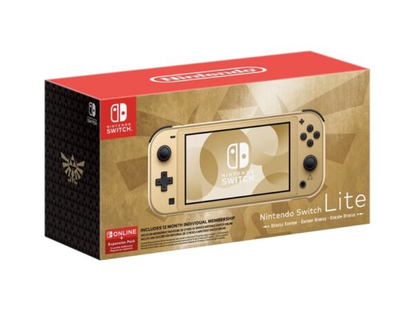 Nintendo Switch Lite - Hyrule Edition - håndholdt spillekontrolenhed - guld - med Nintendo Switch Online + Expansion Pack 12-måneders medlemskab