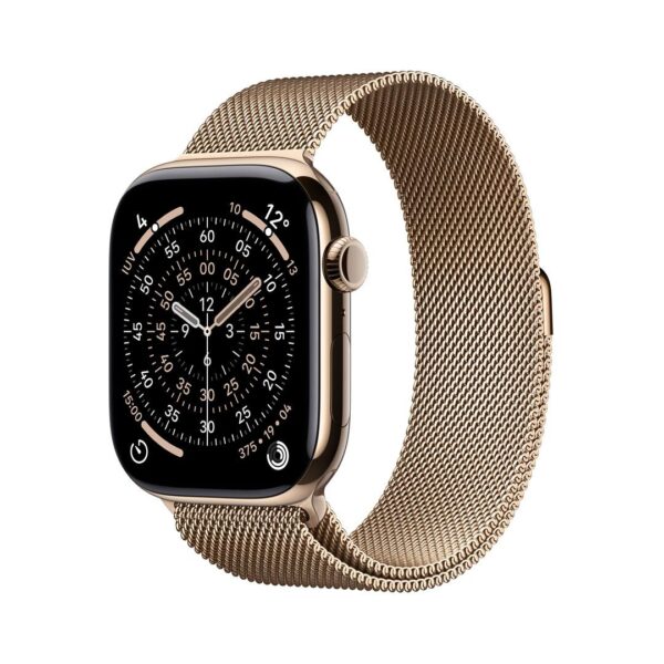 Smartwatch Apple Watch Series 11 GPS + Cellular 46 mm – guldfarvet titanium med guld Milanese Loop (M/L)