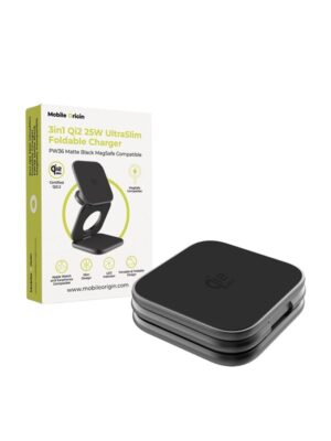 Mobile Origin 3in1 Qi2 25W UltraSlim Foldable Charger PW36 MagSafe Compatible Matte Black