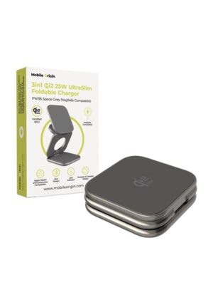Mobile Origin 3in1 Qi2 25W UltraSlim Foldable Charger PW36 MagSafe Compatible Space Grey